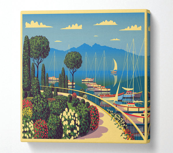 A Square Canvas Print Showing Vintage Travel Poster Square Wall Art