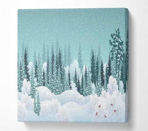 A Square Canvas Print Showing Snow In Amongst The Trees Square Wall Art