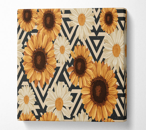 A Square Canvas Print Showing Summer Flowers On Abstract Square Wall Art