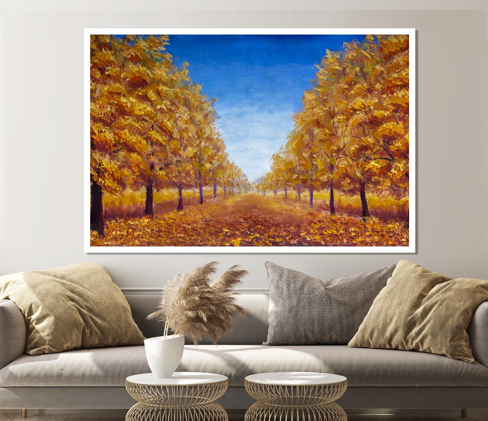 The Road Through The Orange Forest Print Poster Wall Art