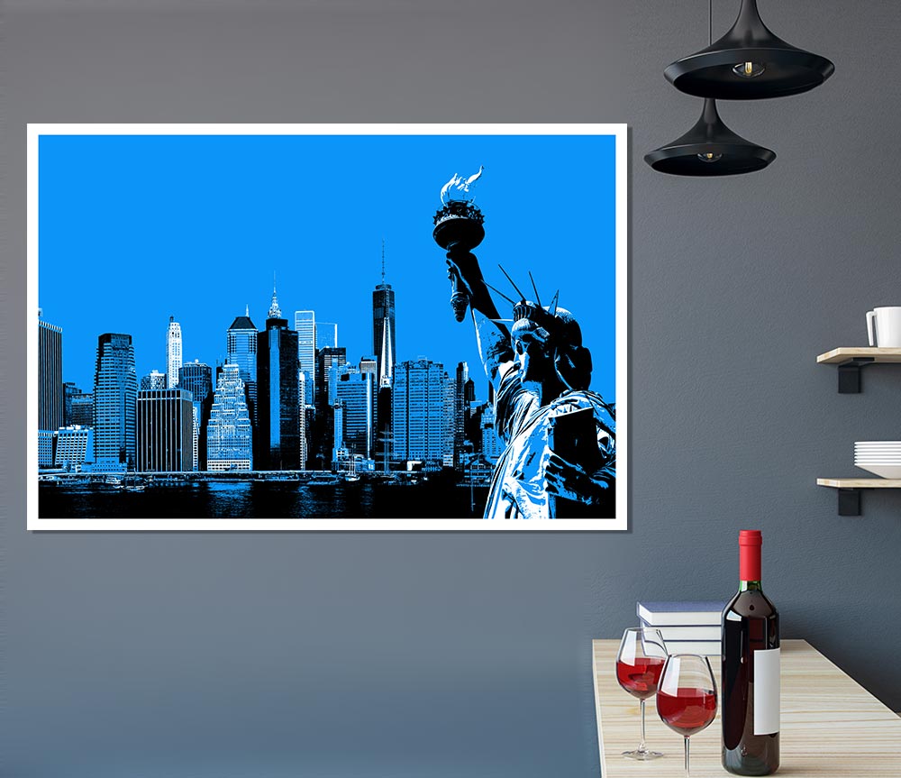 The Statue Of Liberty Blue Print Poster Wall Art
