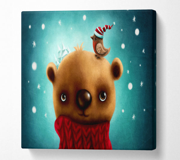 A Square Canvas Print Showing Little Bear And Robin Square Wall Art