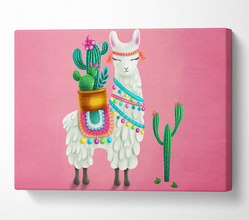 Picture of Llama Carrying Cactus Canvas Print Wall Art