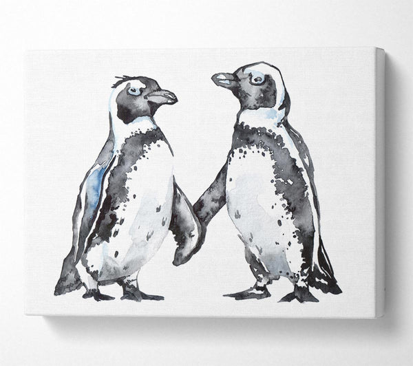 Picture of Two Penguins Shaking Canvas Print Wall Art