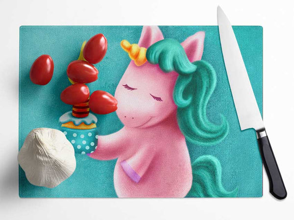 Birthday Cake Unicorn Glass Chopping Board