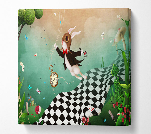 A Square Canvas Print Showing Alice In Wonderland Out Of Time Square Wall Art