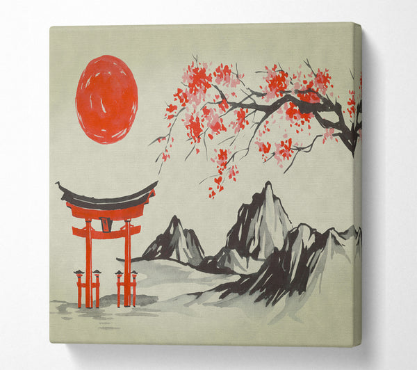 A Square Canvas Print Showing Ethnic Japanese Sun Square Wall Art