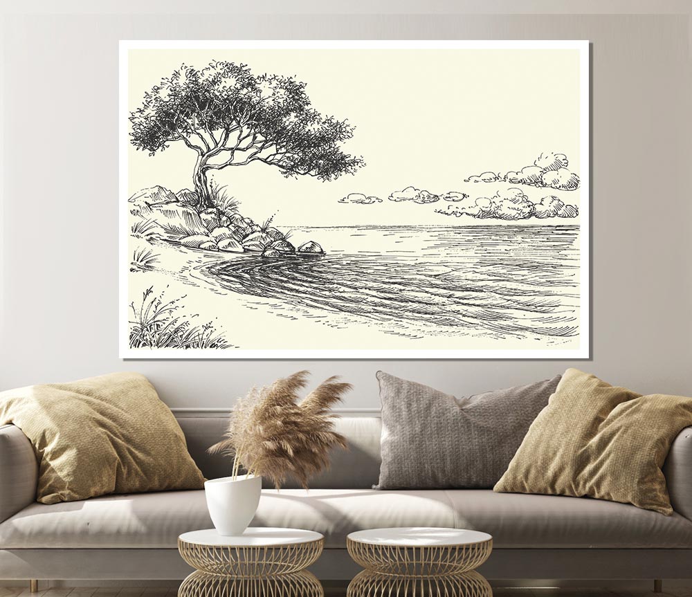The Tree By The Lake Print Poster Wall Art