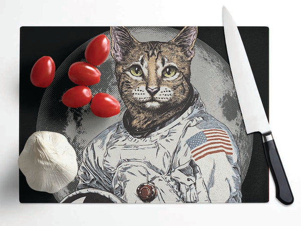 Cat Astronaut Glass Chopping Board