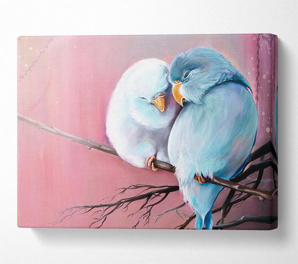 Picture of Two Love Birds On A Branch Canvas Print Wall Art