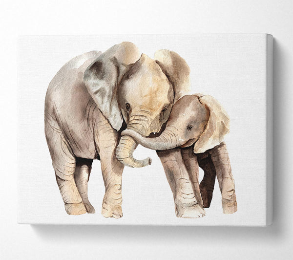 Picture of Elephants Holding Trunks Canvas Print Wall Art