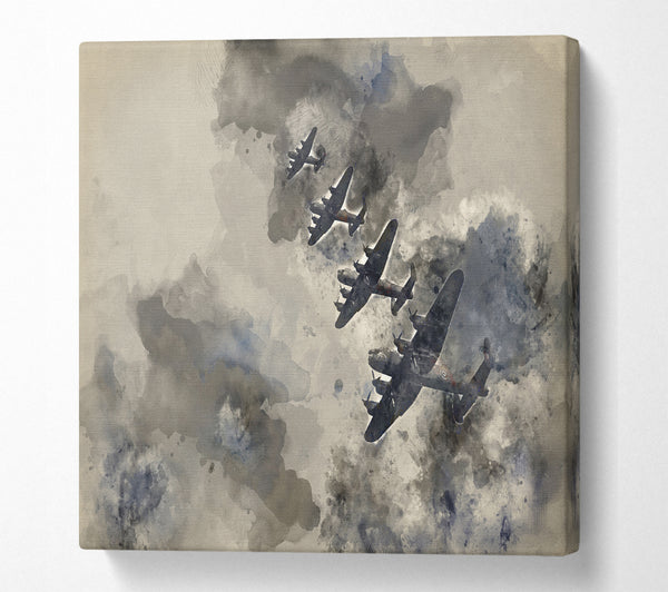 A Square Canvas Print Showing Raf Bombers In Flight Square Wall Art