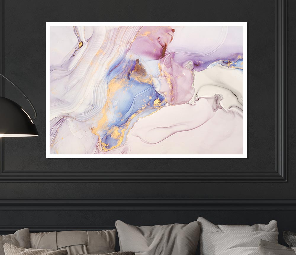Lilac And Blue Marble Pattern Print Poster Wall Art
