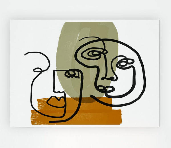 Two Abstract Line Drawing Faces Print Poster Wall Art
