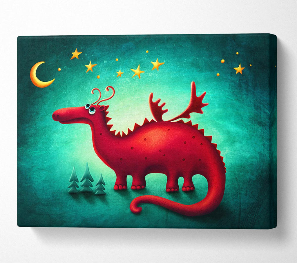 Picture of The Red Dragon Beneath The Moon Canvas Print Wall Art