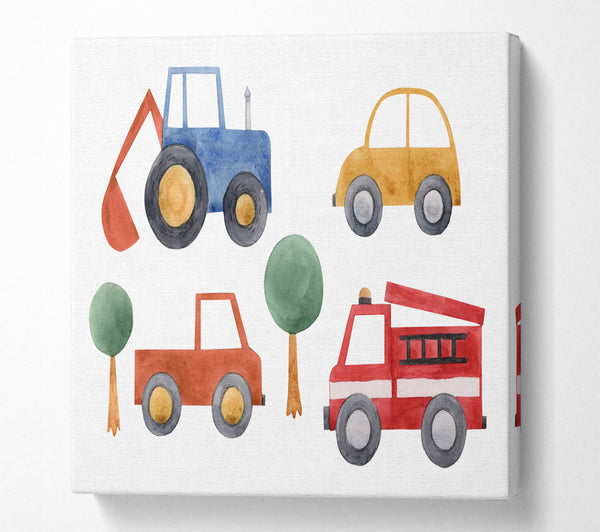 A Square Canvas Print Showing Childrens Vehicle Collection Square Wall Art