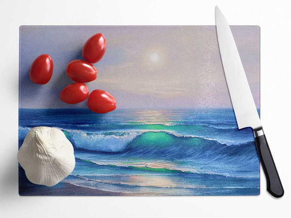 The Waves At Dusk Glass Chopping Board