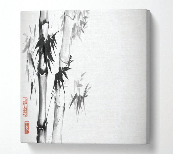 A Square Canvas Print Showing The Bamboo Branch Grey Square Wall Art