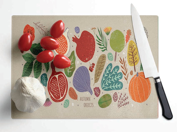 The Autumn Vegetables Glass Chopping Board