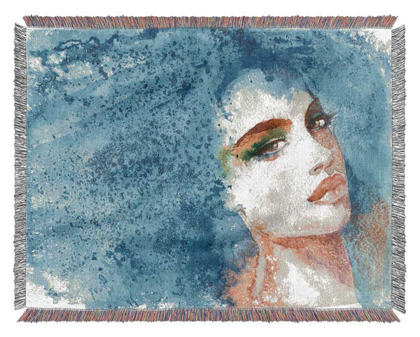 Blue Haired Woman Woven Blanket
