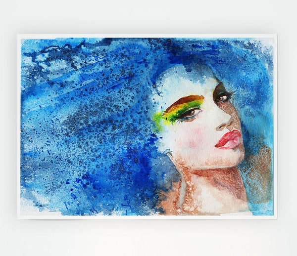 Blue Haired Woman Print Poster Wall Art