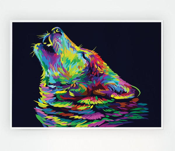 Howling Wolf In Colour Print Poster Wall Art