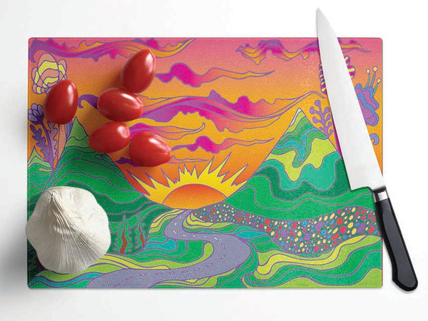 Psychedelic Landscape Glass Chopping Board