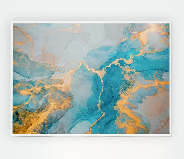 Gold And Light Blue Shimmers Print Poster Wall Art