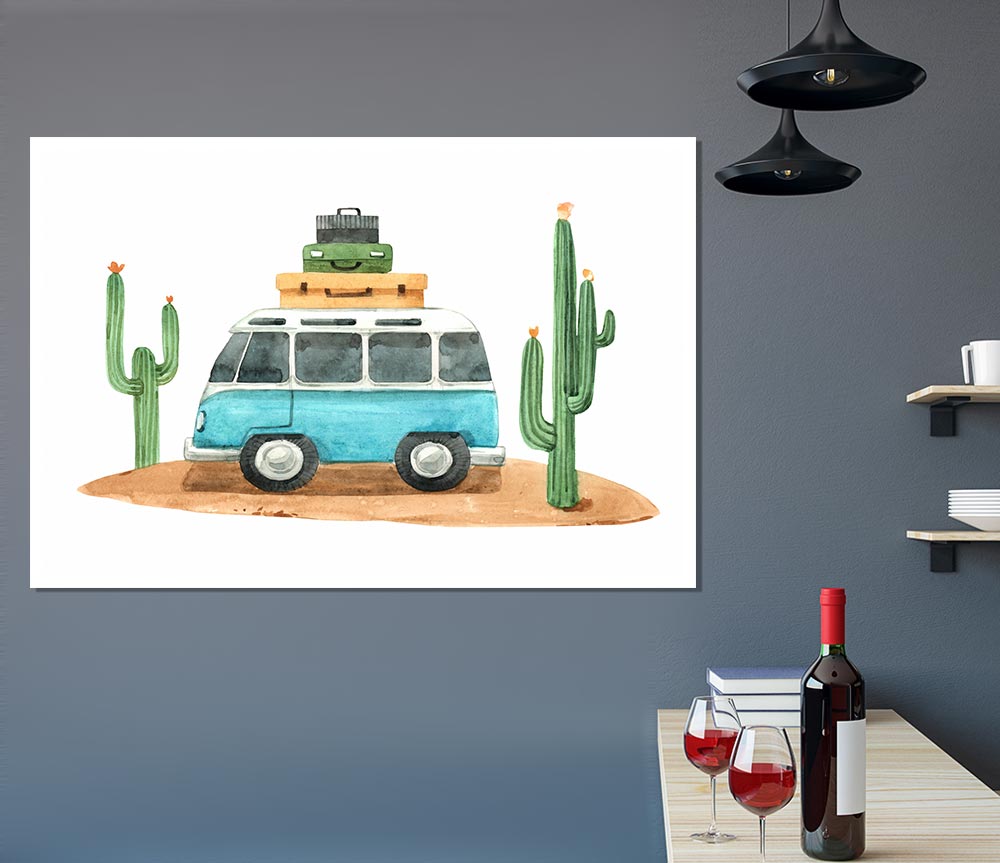 Vw Camper Cactus Print Poster Wall Art