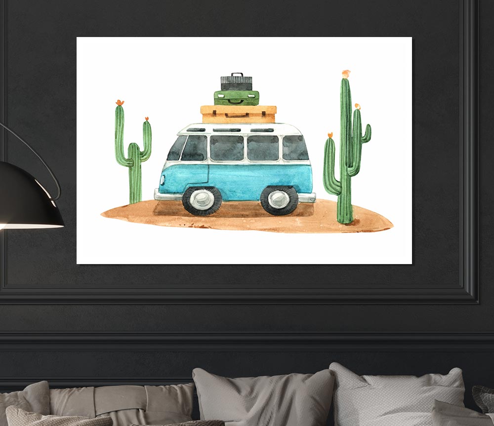 Vw Camper Cactus Print Poster Wall Art