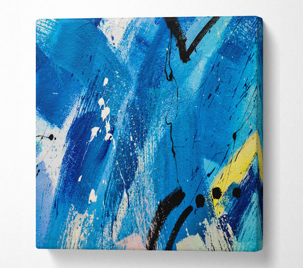 A Square Canvas Print Showing Broad Strokes Of Blue Paint Square Wall Art