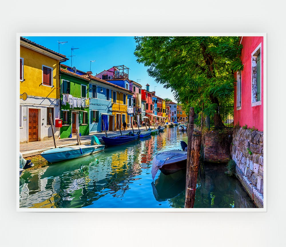 The Boats In The Village Print Poster Wall Art