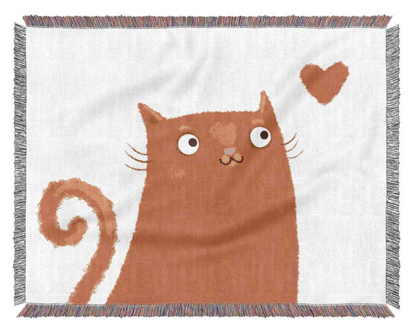 The Love Heart Orange Cat Woven Blanket