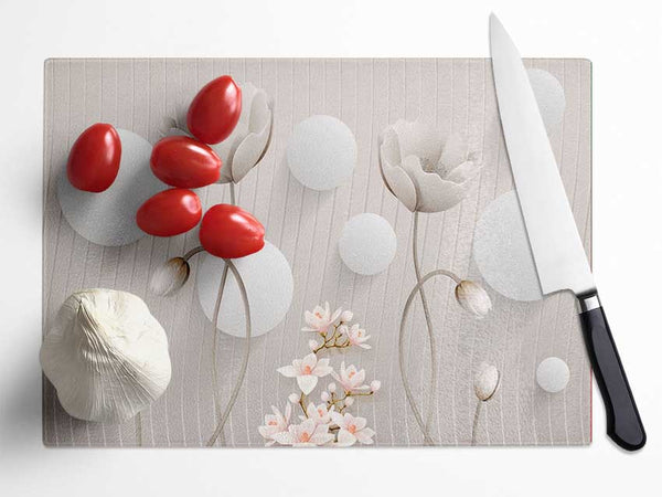 White Flower Circles Glass Chopping Board