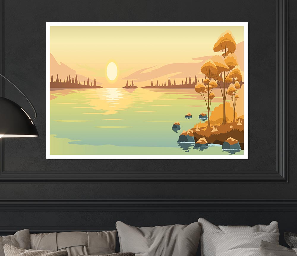 The Sun Sets On The Lake Print Poster Wall Art
