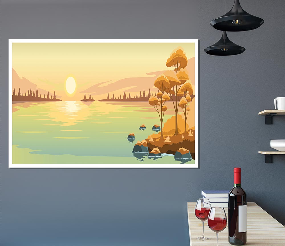 The Sun Sets On The Lake Print Poster Wall Art