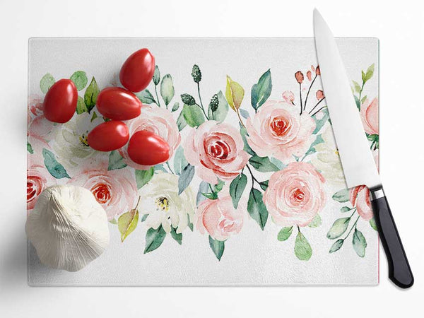 Floral Roses Bouquet Glass Chopping Board