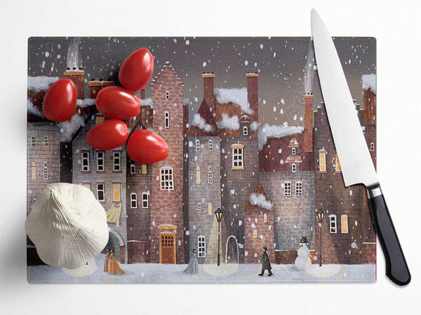 The Snowy Streets Glass Chopping Board