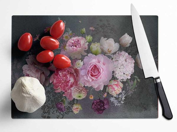 Realism Flowers Glass Chopping Board