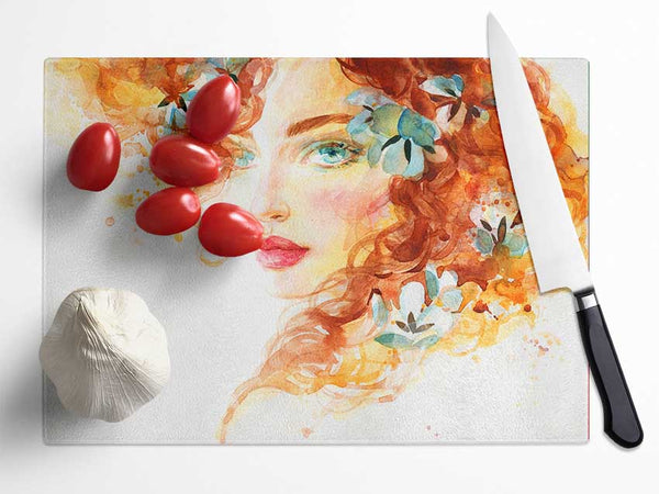 Redhead With Flowers In Hair Glass Chopping Board