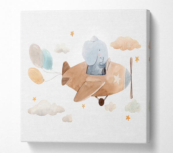 A Square Canvas Print Showing Elephant Riding Plane Square Wall Art
