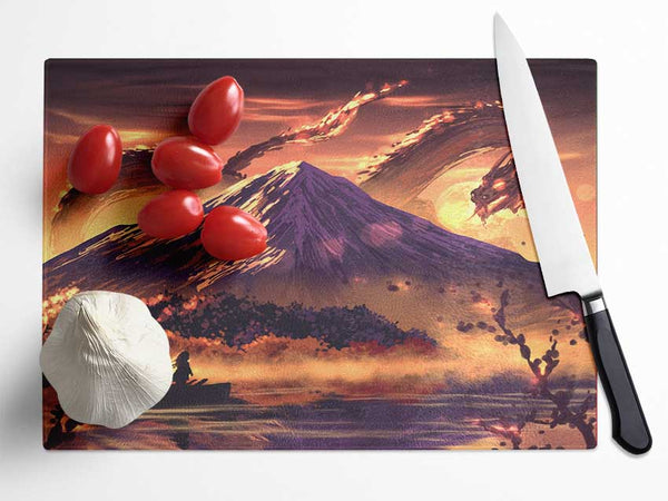 Into The Dragon Mountains Glass Chopping Board