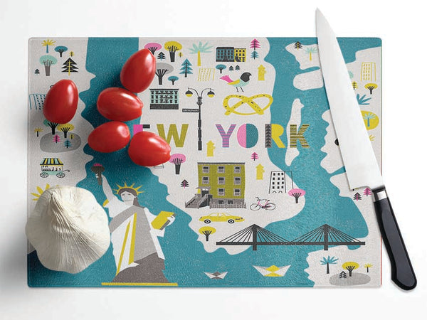 The Little Map Of New York Glass Chopping Board