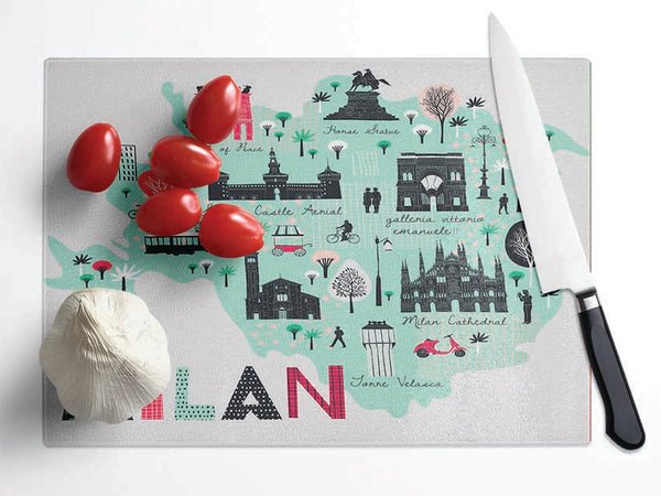 The Little Map Of Milan Glass Chopping Board