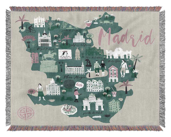 The Little Map Of Madrid Woven Blanket