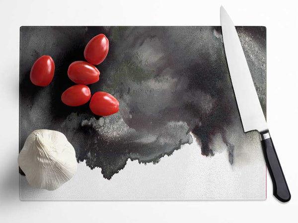 Black On White Abstract Cloud Glass Chopping Board