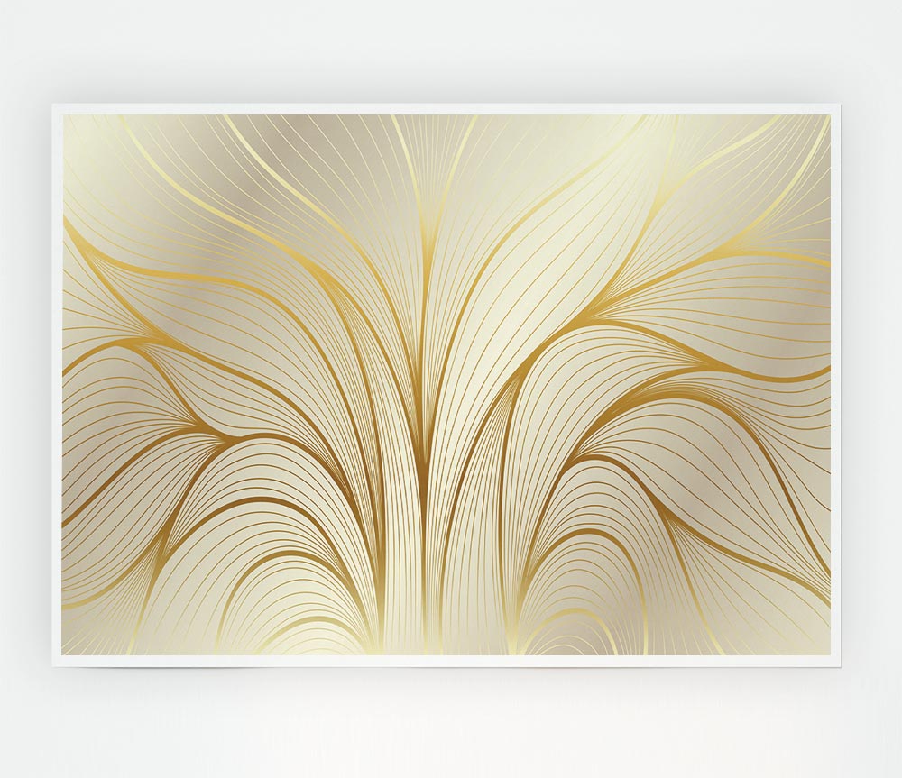 Gold Leaf Lines Print Poster Wall Art