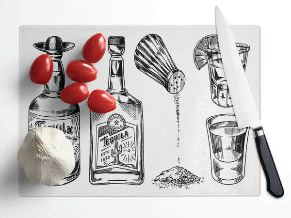 Get The Tequilas In Glass Chopping Board