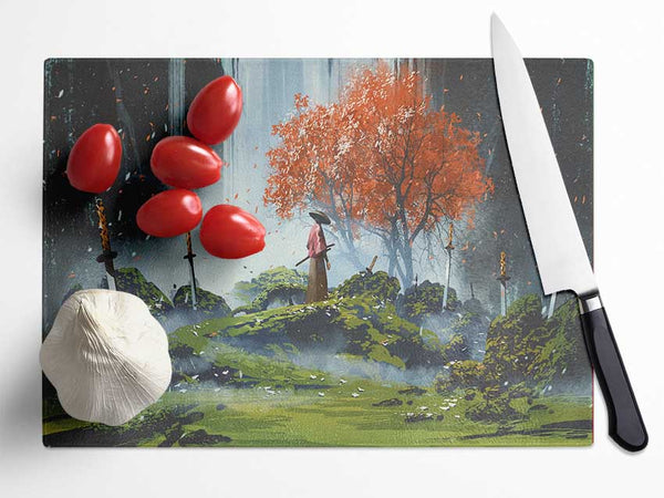 The Warrior Autumn Trees Glass Chopping Board