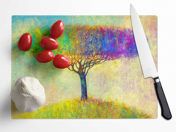 The Yellow To Blue Tree Glass Chopping Board